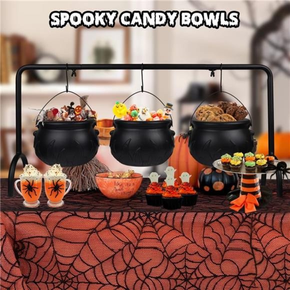 Halloween Witch Cauldron Candy Serving Bowl Hocus Pocus Decor, Set of 3 Black - Picture 7 of 7